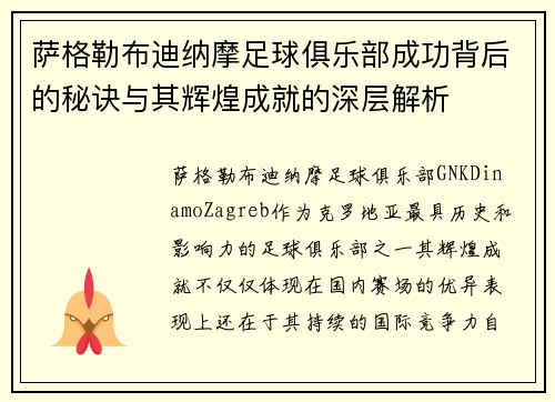 萨格勒布迪纳摩足球俱乐部成功背后的秘诀与其辉煌成就的深层解析